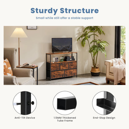 TV Stand Dresser Drawers For Bedroom With 5 Fabric Drawers