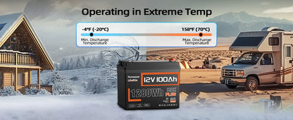 12V 100AH LiFePO4 Lithium Battery With Bluetooth Monitor Battery info 1280Wh For RV, Camper, Golf Cart, Trolling Motor