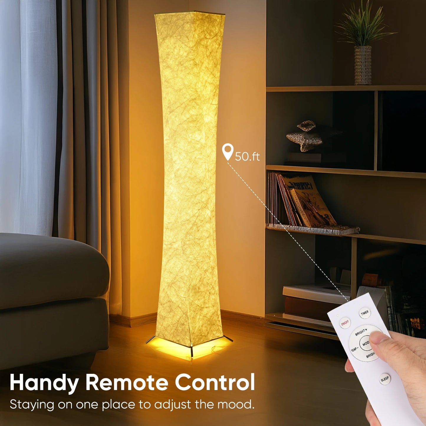 Soft Light Floor Lamp, 52" Simple Design Slim Warm Light 3000K LED Tyvek Fabric Shade Standing Lamp