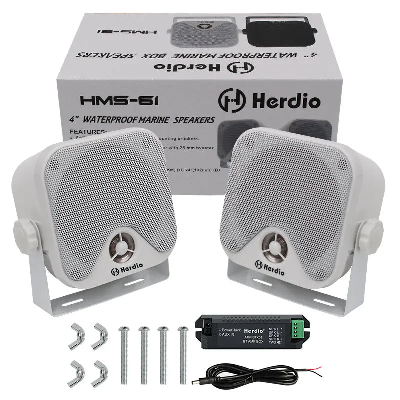 4'' 100W Heavy Duty Waterproof Boat Marine Bluetooth Speakers Surface Mounted