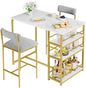 3-Piece Bar Table and Chairs Set with 3 Tier Storage Shelves,  with PU Cushion Bar Chairs