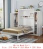 Queen Size Murphy Bed with 2 Wardrobes and Storage Shelf, Multifunctional Foldable Bed Frame for Guest Room and Bedroom, White
