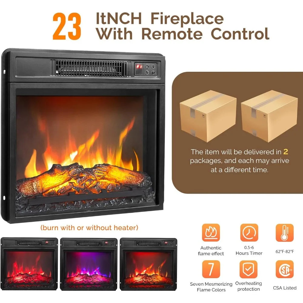 Fireplace TV Stand with Sliding Mirrored Door for TVs up to 70", Entertainment Center with Storage Cabinet and Shelves,