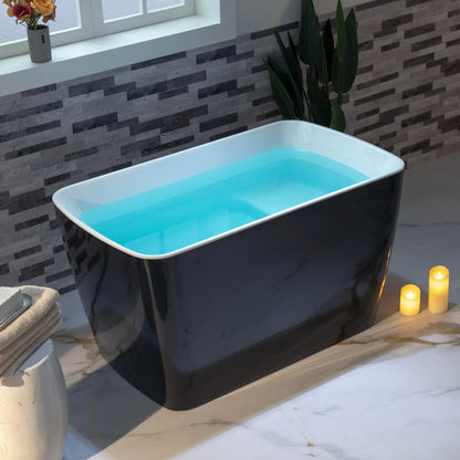 49'' Acrylic Freestanding Soaking Bathtub, Square-shape Japanese Soaking Hot Tub, Sit-In Design with Chrome Overflow