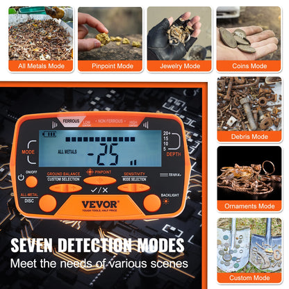 Metal Detector 10Inch Waterproof Search Coil with LCD Display 7 Modes Adjustable 41''-52''