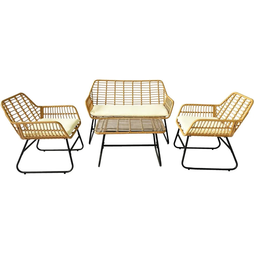 4-Piece Rattan Patio Set: Indoor/Outdoor Wicker
