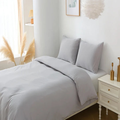 3 Pieces Solid Color Bedding Set with 1 Duvet Cover and 2 Pillow Shams, Comforter Not Included (Queen Size, Light Grey)