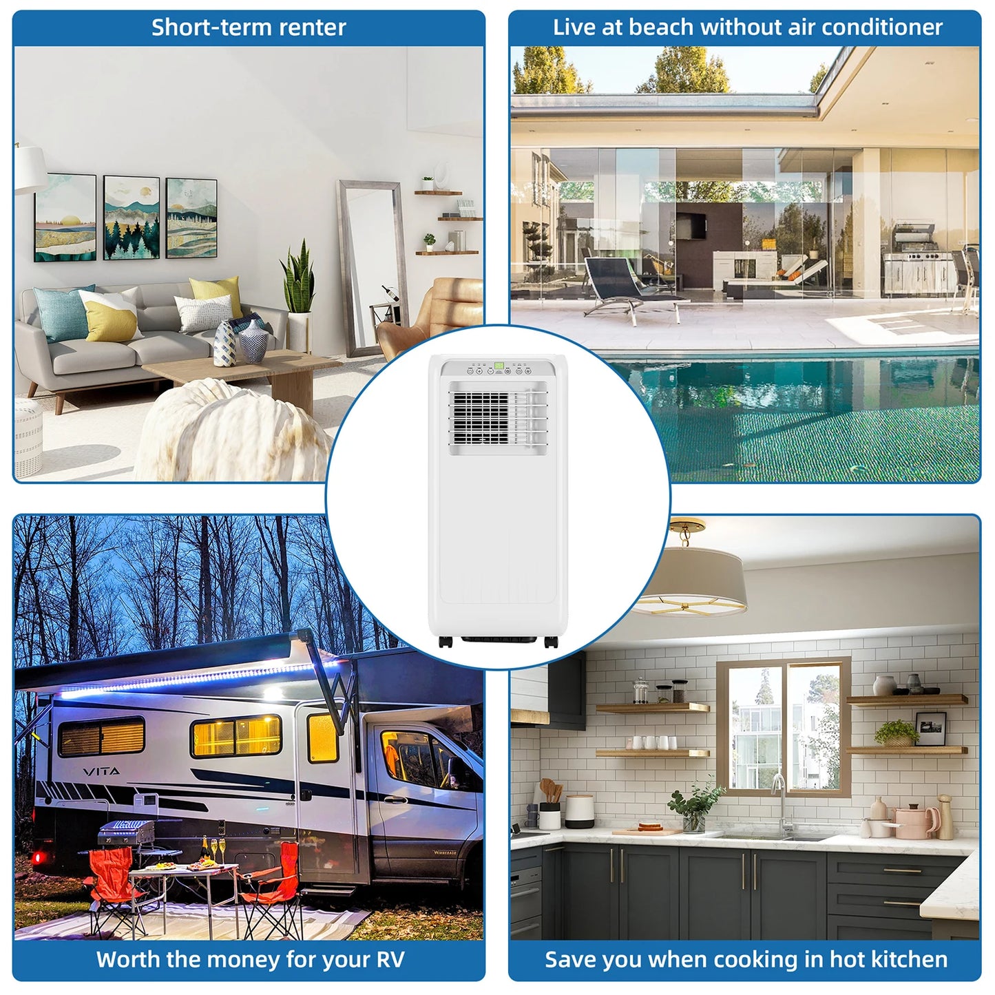 10000 Btu Portable Air Conditioner 4-in-1 Portable AC Unit Cool up to 450 sq.ft with Remote Control Window Exhaust Kit 24H Timer