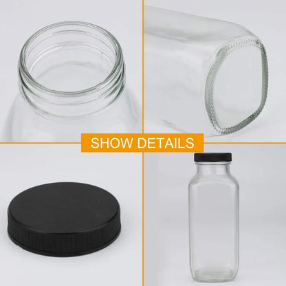 Vintage Water,Glass 16oz,Square With Lids For Homemade Drinks, 20Pack