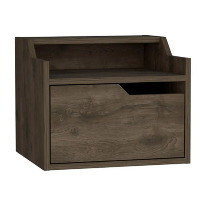 Busan Modern Floating Nightstand, Single-Drawer Design with Sleek Two-Tiered Top Shelf Surfaces Dark Brown