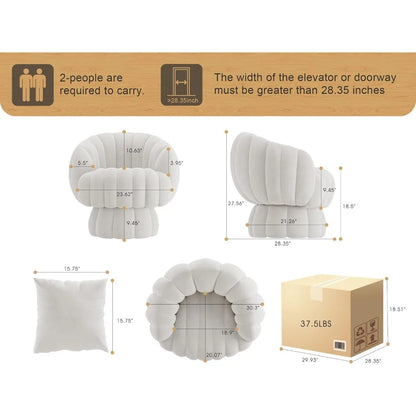 Mid Century Modern 360 Degree Swivel Accent Sofa Chair Set of 2,Velvet Fabric Wide Upholstered Pumpkin Reading Chair, Armchair f