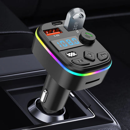 Hands Free Wireless MP3 Player Bluetooth-Compatible 5.3 Support TF Card U Disk Cell Phone Charger Car FM Transmitter