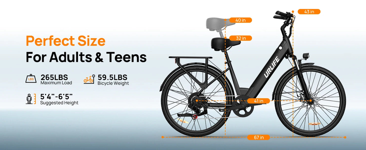 Peak 750W E26 Electric Bike for Adults | 48V 10.4Ah Removable Battery, Top Speed 20MPH, 26''X2" Standard Tire, 7-Speeds