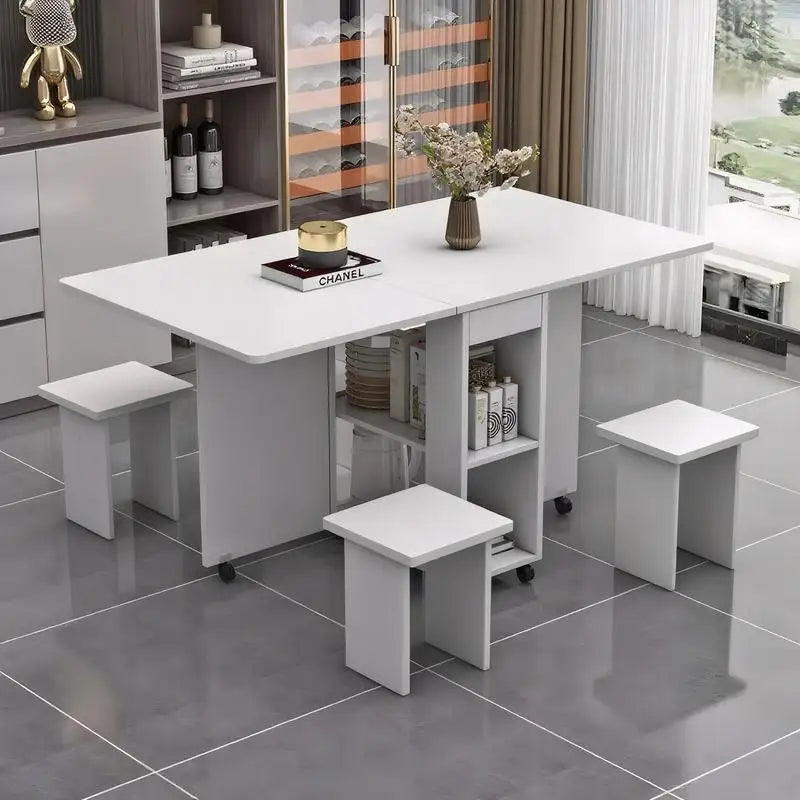 Folding Drop Leaf Dining Table Set for 4 with 4 Chairs, Space Saving Foldable or use as kitchen island