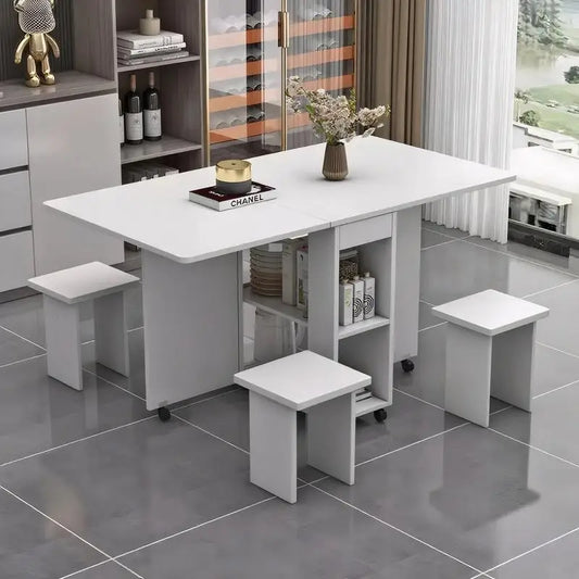 Folding Drop Leaf Dining Table Set for 4 with 4 Chairs, Space Saving Foldable or use as kitchen island