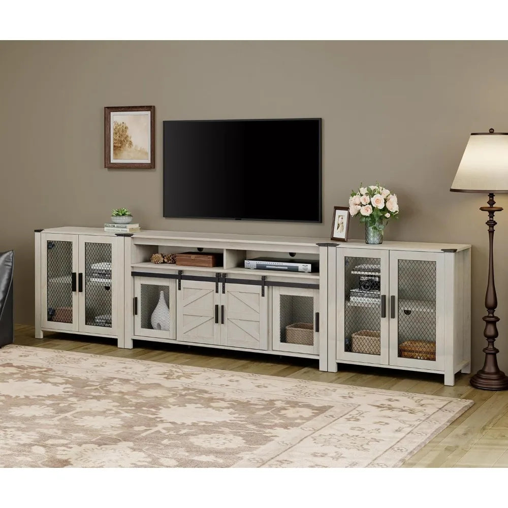 TV Stand Set for 100 inch TV,Door Storage Cabinet with Mesh  Adjustable