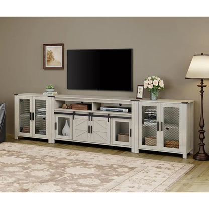 TV Stand Set for 100 inch TV,Door Storage Cabinet with Mesh  Adjustable
