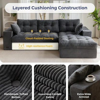 L-Shaped Sectional Sofa with Convertible Left/Right Ottoman,