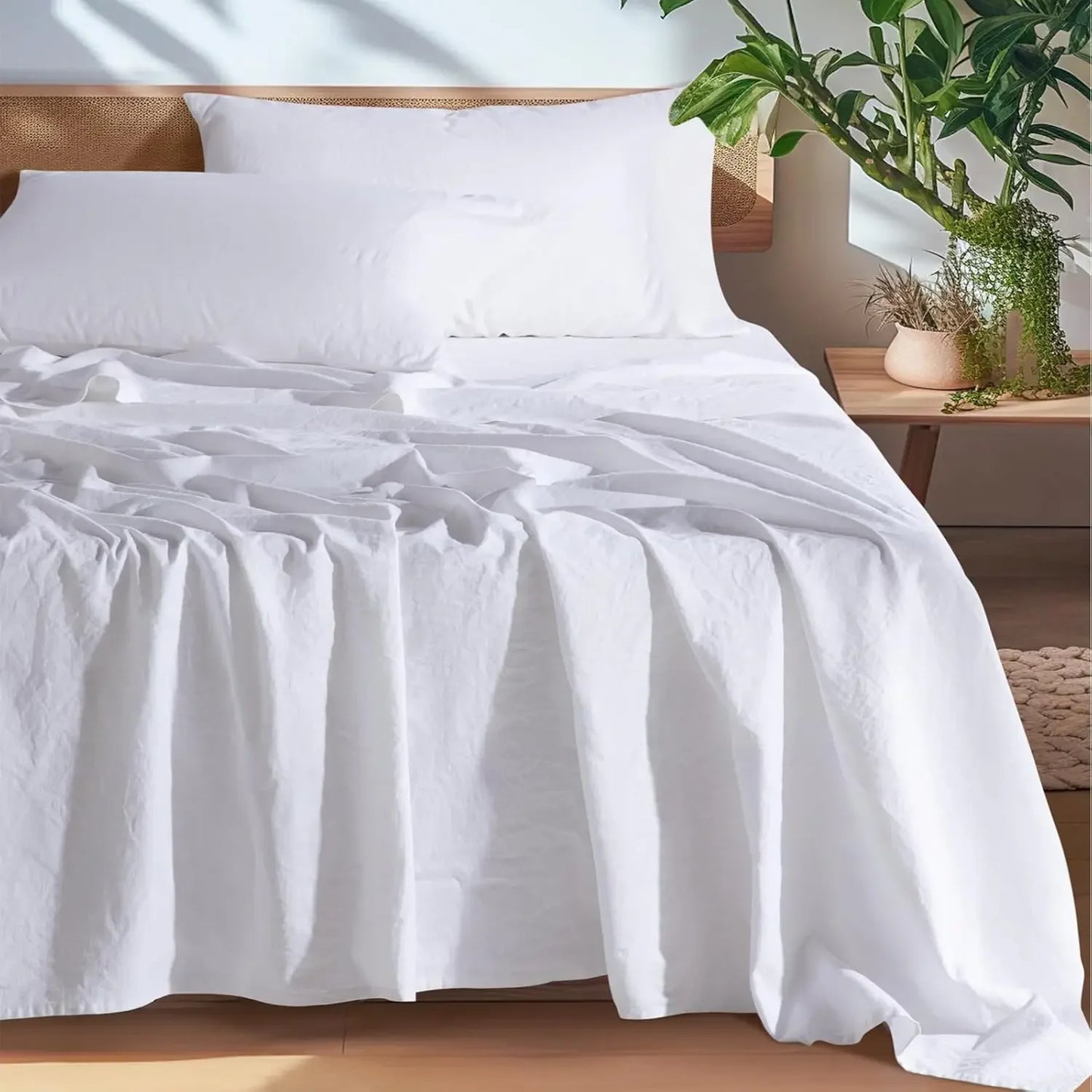 100% French Washed Pure Linen Sheets, Breathable and Cooling Bed Sheets, Soft Durable for Hot Sleepers Anti-Tear Line Flax Sheet
