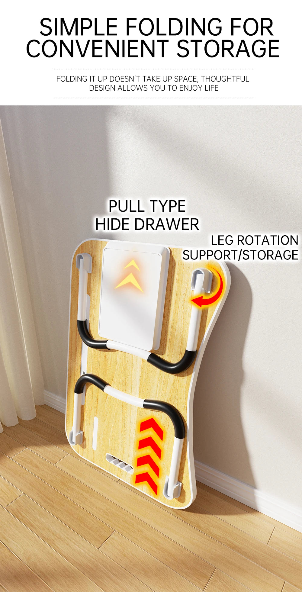 Portable Laptop Desk with USB Light, Small Fan, Cup Holder, Tablet Slot, and Lifting Handle