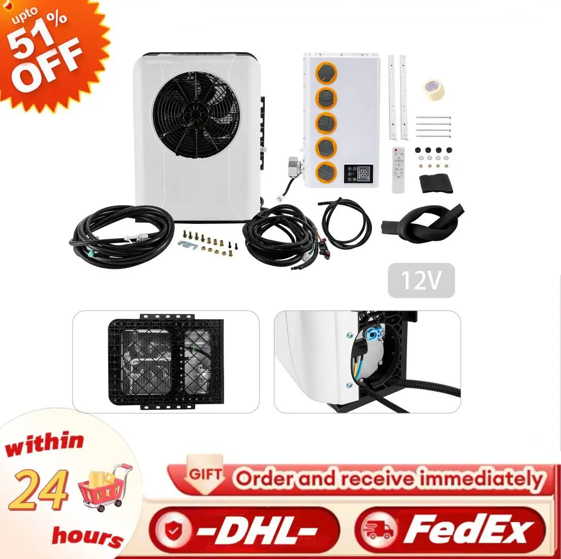 12V 960W  Split White Air Conditioner Kit