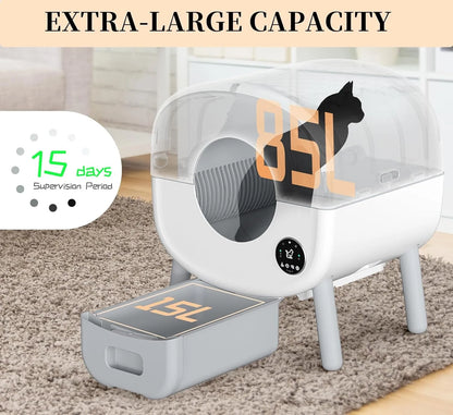 Extra Large Automatic Litter Box Self Cleaning for Multiple Cats, Odor-Free, App-Controlled