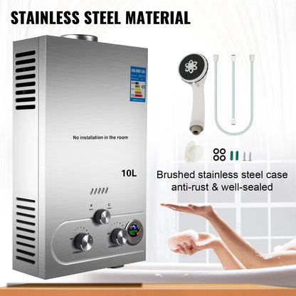 6L-18L LPG Gas Tankless Hot Water Heater Outdoor Use;  Stainless Steel Camping W/Shower Kit LPG Water Heater