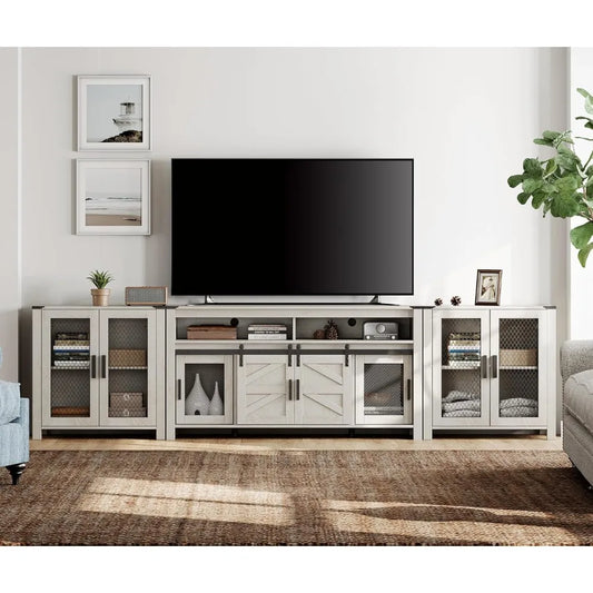 TV Stand Set for 100 inch TV,Door Storage Cabinet with Mesh  Adjustable