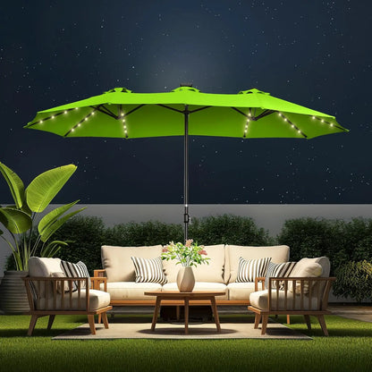 Double Sided Patio Umbrella - 13ft Solar Lights LED Lighted with Base Included