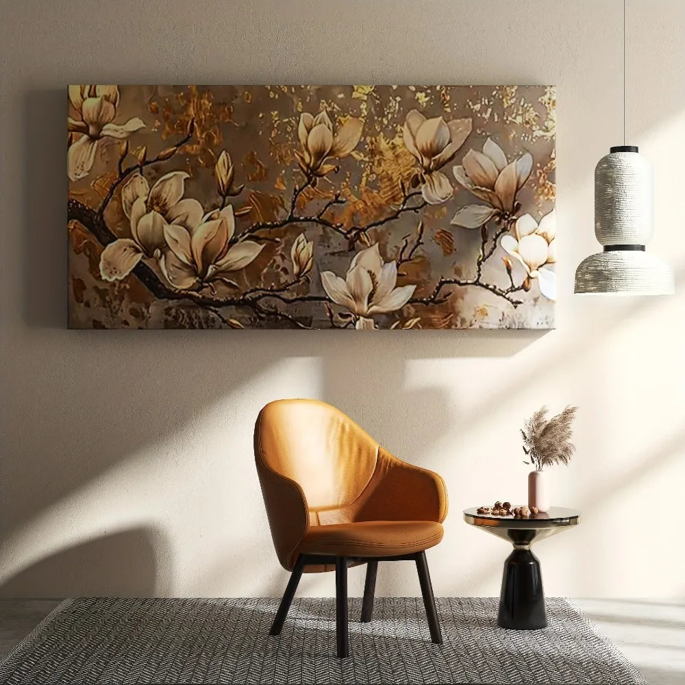 Golden Lily canvas art, 1.5 inch thick wood frame, canvas printed large mural for modern homes and offices