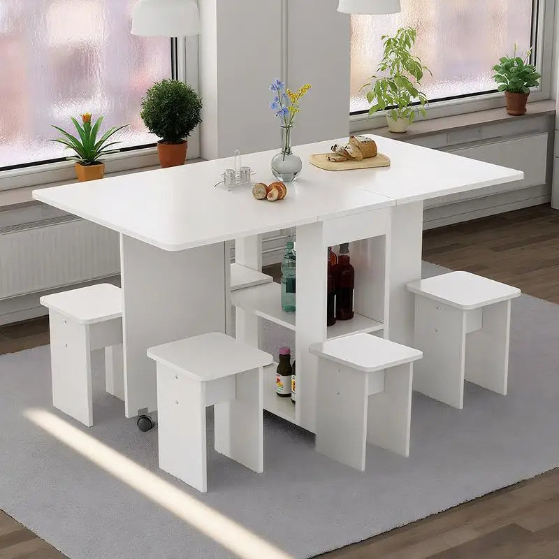 Folding Drop Leaf Dining Table Set for 4 with 4 Chairs, Space Saving Foldable or use as kitchen island
