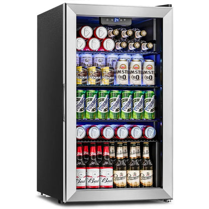 Beverage Refrigerator Cooler - 126 Can Mini Fridge Glass Door for Drinks Soda Beer Wine - Small Refrigerator for Office Bedroom
