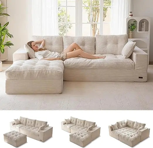 L-Shaped Sectional Sofa with Convertible Left/Right Ottoman,