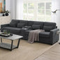 Linen Fabric Sectional Sofa with Console,114.2inch  4-Seat Couch with 4 Pillows