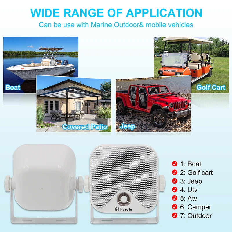 4'' 100W Heavy Duty Waterproof Boat Marine Bluetooth Speakers Surface Mounted