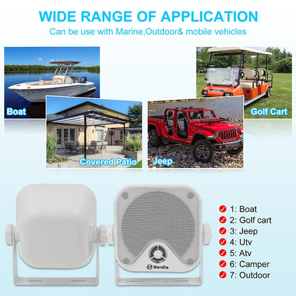 4'' 100W Heavy Duty Waterproof Boat Marine Bluetooth Speakers Surface Mounted