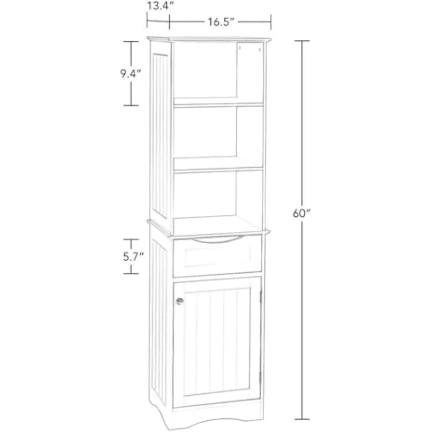 Storage Cabinet; Freestanding; Three Open Shelves and Drawer