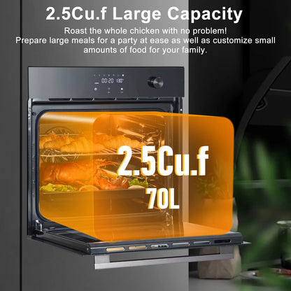 24" Single Wall Oven Built-in Electric Oven 2.5 Cu.ft Stainless Steel Steam Bake Air Fry 8 Preset Modes Sensor Touch Control