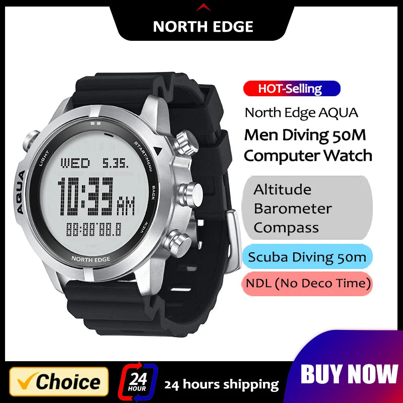 NORTH EDGE Mens Smart Watch Professional Dive Computer Watch Scuba Diving NDL (No Deco Time) 50M Altimeter Barometer Compass