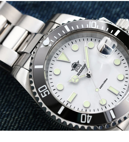 ADDIESDIVE Quartz Watch 316L Stainless Steel Windows Display Blue luminous 20Bar Ceramic Ring Waterproof Scuba