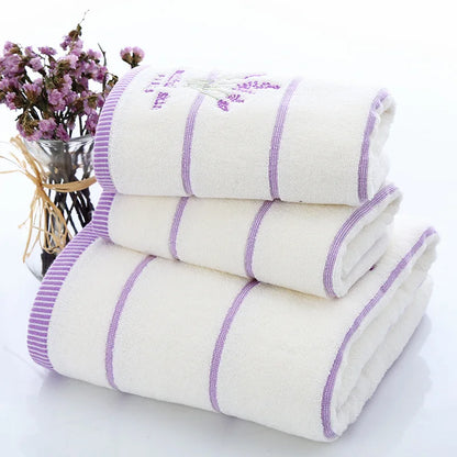 Luxury White / Lavender Cotton Bath Towel & Two Face Towels