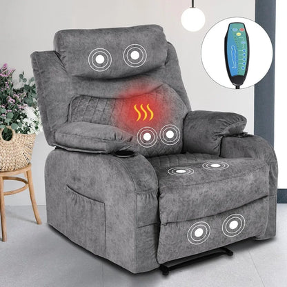 Overstuffed Massage Recliner Chair with Heat Fabric Massaging Manual Recliner with Cup Holders