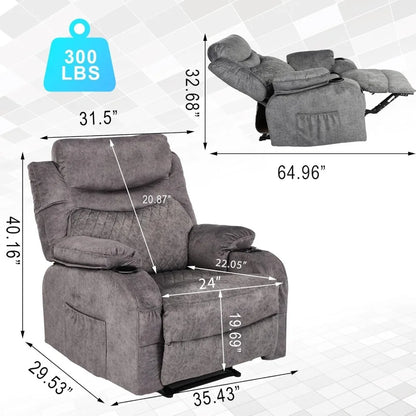 Overstuffed Massage Recliner Chair with Heat Fabric Massaging Manual Recliner with Cup Holders