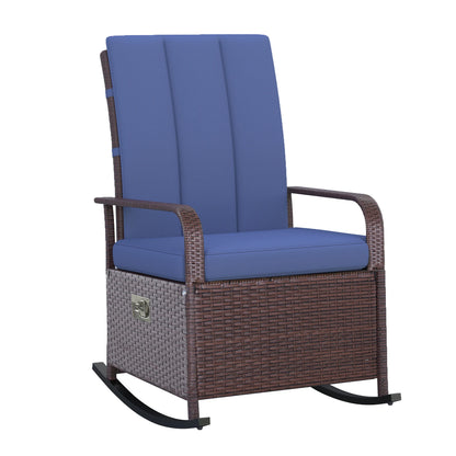 Adjustable Wicker Recliner Cushion Rocker Chair Pool Chaise Patio Lounge Outdoor NICE!
