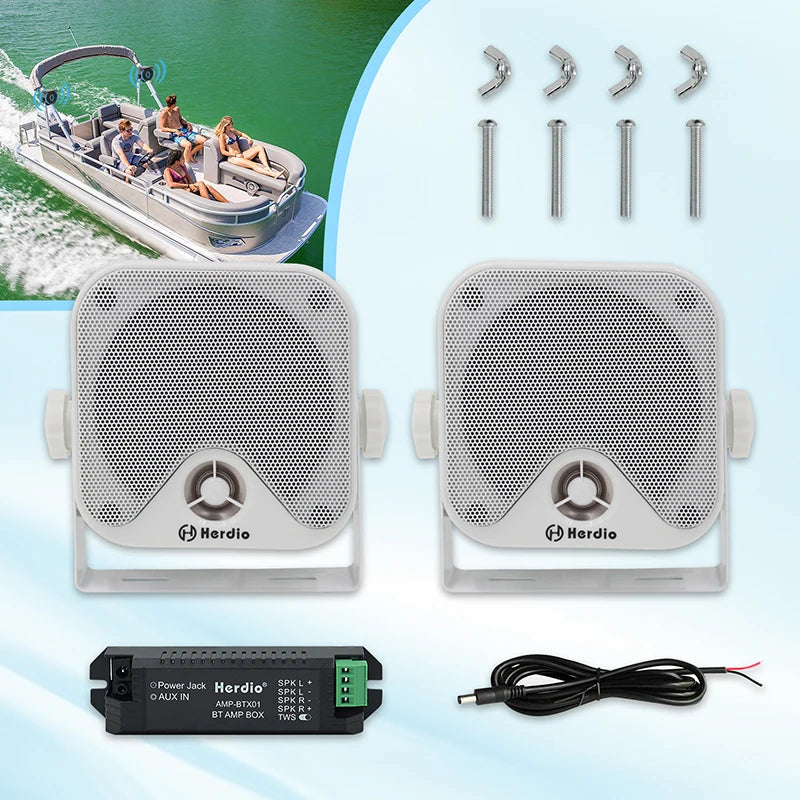 4'' 100W Heavy Duty Waterproof Boat Marine Bluetooth Speakers Surface Mounted