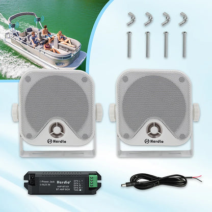 4'' 100W Heavy Duty Waterproof Boat Marine Bluetooth Speakers Surface Mounted