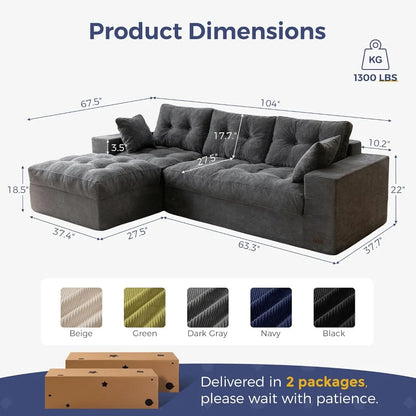 L-Shaped Sectional Sofa with Convertible Left/Right Ottoman,