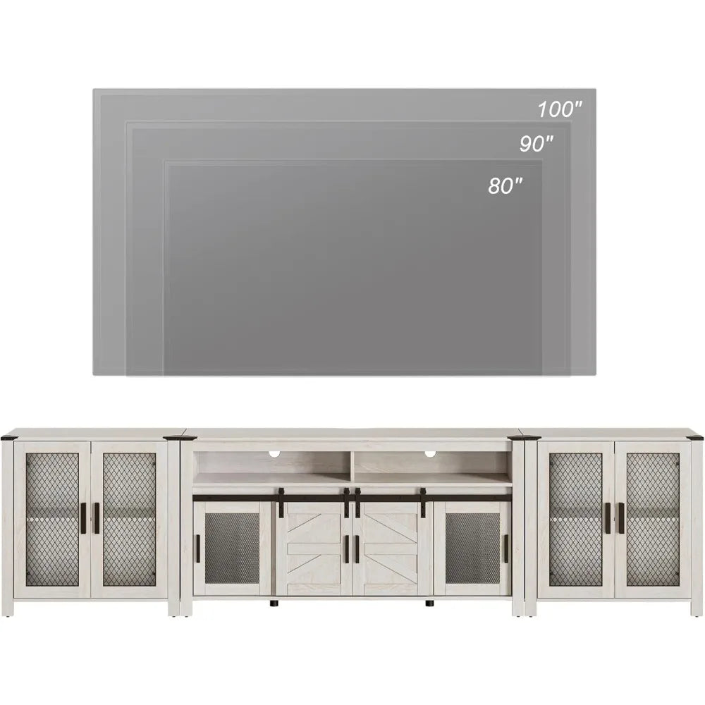 TV Stand Set for 100 inch TV,Door Storage Cabinet with Mesh  Adjustable