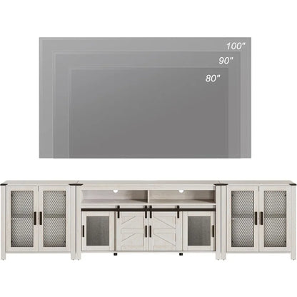 TV Stand Set for 100 inch TV,Door Storage Cabinet with Mesh  Adjustable