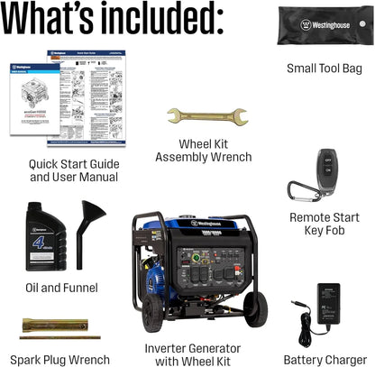 10000 Peak Watt Portable Open Frame Inverter Generator, Remote Electric Start with Auto Choke, Transfer Switch Ready